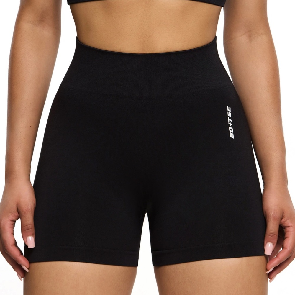 Bo + Tee “Invigorate” Seamless High Waist Mini Shorts In Black